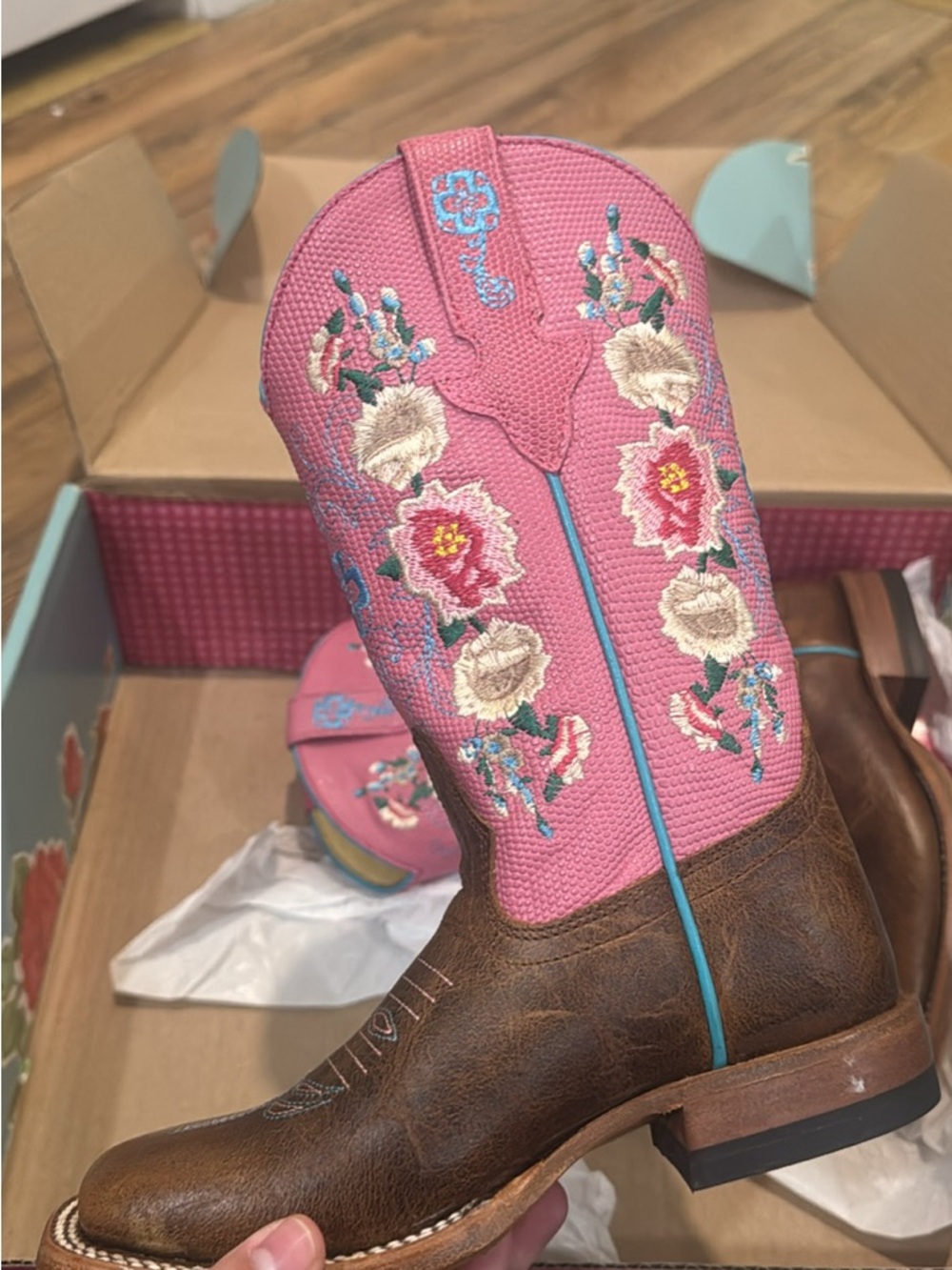 Macie Bean Pink Floral Embroidered Kids Western Boots